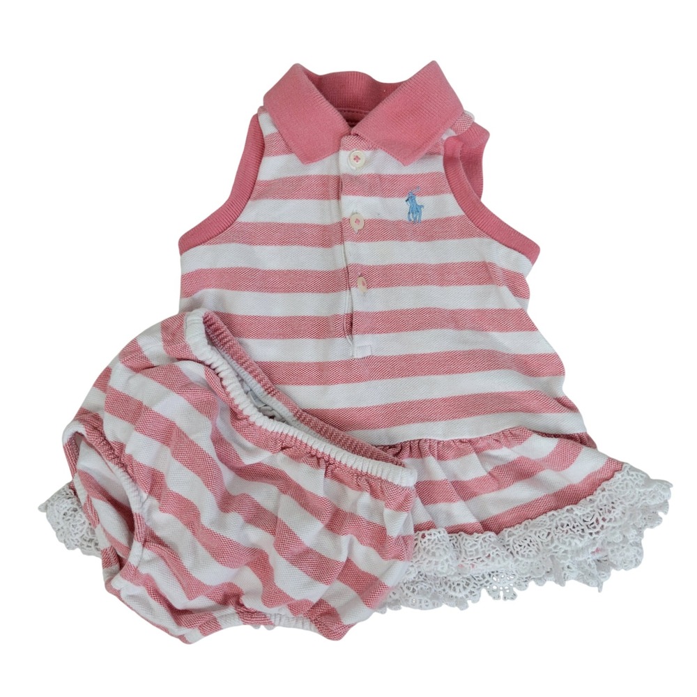 Ralph Lauren Polo Dress With Bloomers Size 3 Months 100% Cotton Striped Preppy